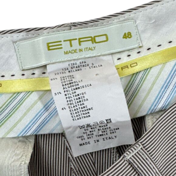 ETRO Italy Pinstripe Flat front Lightweight Cropped Pants Wm Sz 48/ US‎ 16 - Picture 7 of 11